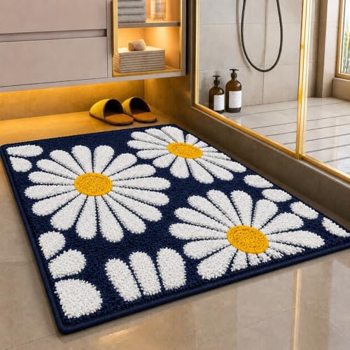 Image of Roseate Flower Anti Skid (40x60 cm) Microfiber 2000 GSM Bath Mat for Bathroom /Bedroom /Door Mat /Floor Mat (Blue) Pack of 2