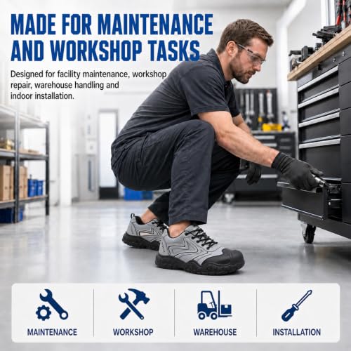 Image of Steel Toe Work Shoes for Men Lightweight Safety Shoes | Puncture Resistant, ASTM, Comfortable, Construction Industrial, Warehouse, Logistics, Factory, Workshop, Packing, Maintenance