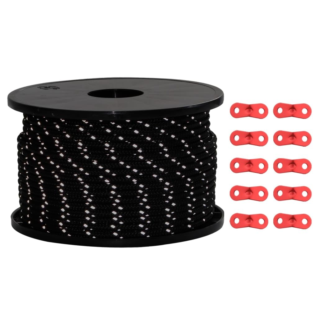 Vidaxl Black Tent Guy Rope With Reflective Strips And Spanners, Reflective Cord For Outdoor Camping Hiking Awning Tents, Tent Guide Rope, 5 Mm