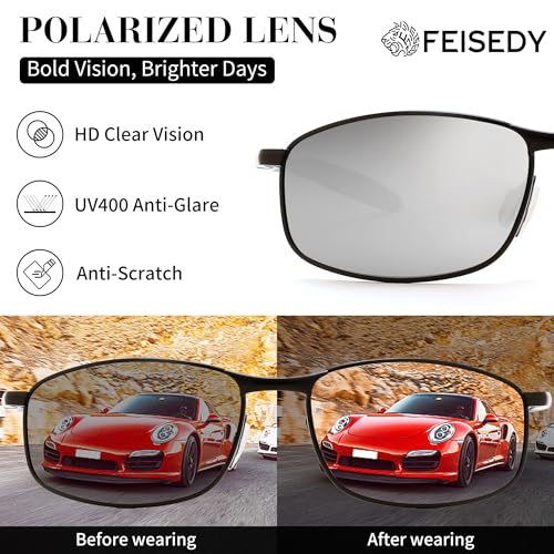 Image of FEISEDY Rectangle Polarized Square Sunglasses for Men Women B2444 | Photochromic, Night Vision, Automatically darken in sunlight, 100% UV400, Driving, Fishing, Climate Pledge Friendly