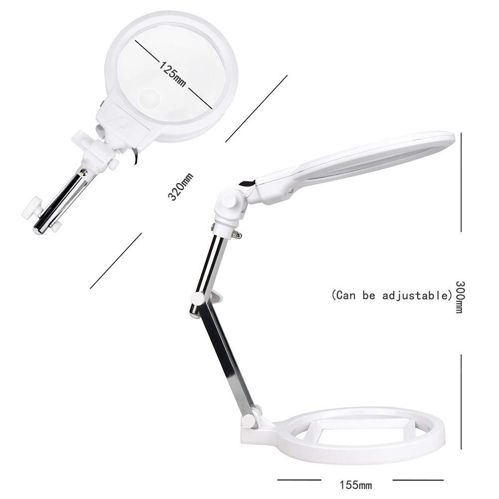 Lupa de Mano 2X 6X - 2 lámparas LED Individuales - Mango Plegable - Lupa para Personas Mayores y niños, Adecuada para Trabajos de precisión, Lectura, mapas, joyería, Soldadura, ins