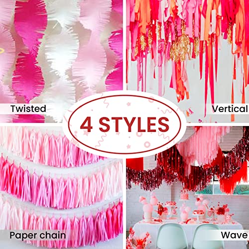 Image of PartyWoo Pink Crepe Paper Streamers 6 Rolls 492 ft Pack of Light and Hot Pink Red White Crepe Paper Rolls for Baby Shower Valentine's Day Wedding Birthday Party Decorations (1.8 Inch x 82 Ft /Rolls)
