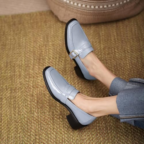 Image of MOOMMO Women Chunky Heel Penny Loafers Square Toe Buckle Slip On Comfort | Office Ladies Loafer Pumps 2 inch Stacked Block Heel Dress Loafers Oxfords Walking Dress Shoes Casual Size 4-11 M US