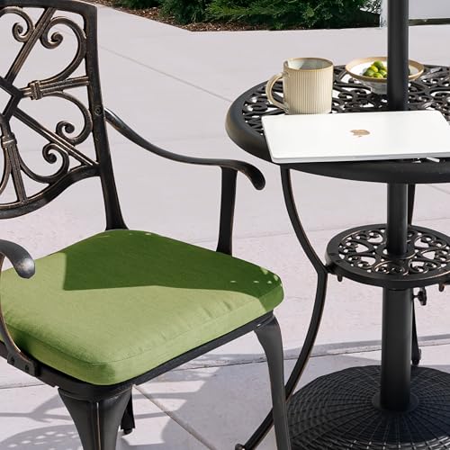 Image of NUU GARDEN 3-Piece Outdoor Bistro Set with Cushions, Round 24 Inch Cast Aluminum Round Table with 1.77 inch Umbrella Hole and 2 Cast Aluminum Armchairs with Cushions, Black with Gold-Painted Edge
