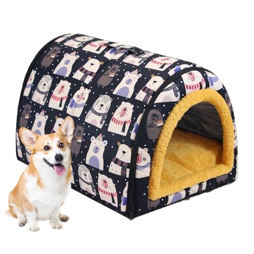 犬小屋のケンネルベッド、暖かい犬用ベッドハウス - 犬小屋マット付き屋内ペットハウス - 防水ペットハウス洞窟小型中大型犬猫用の取り外し可能なクッション付き
