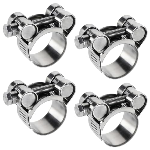 GYSRXS 4 Pièces Universal Colliers de Serrage à Boulon en T Collier de Serrage à Tourillon Collier D'échappement Inox,Plage de Serrage 23-25mm(Argent)