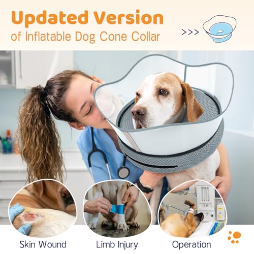 Image of Supet Raised Inflatable Dog Cone Alternative Collars for After Surgery, Dog Donut Collar After Surgery, Soft Pet Cone for Small Medium Large Dogs to Stop Licking
