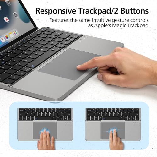 Image of Mircopack Foldable Bluetooth Keyboard with Touchpad and Stand for iPad /iPhone /MacBook,3-Device Ultra Slim PU Leather Magnetic Cover Portable Rechargeable Keyboard for macOS and iOS-Gray
