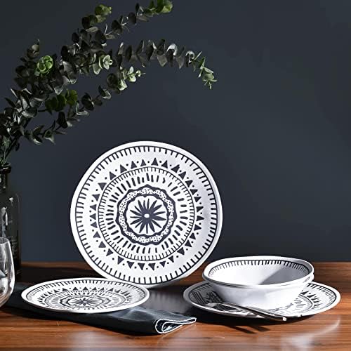 Dheureka Melamine Dinnerware Set, 12pcs Plates and Bowls Sets, Dish Set for 4, Outdoor Dinnerware,Dishwasher Safe, Unbreakable and perfect for Camping, RV and Picnic, Lightweight （blue)