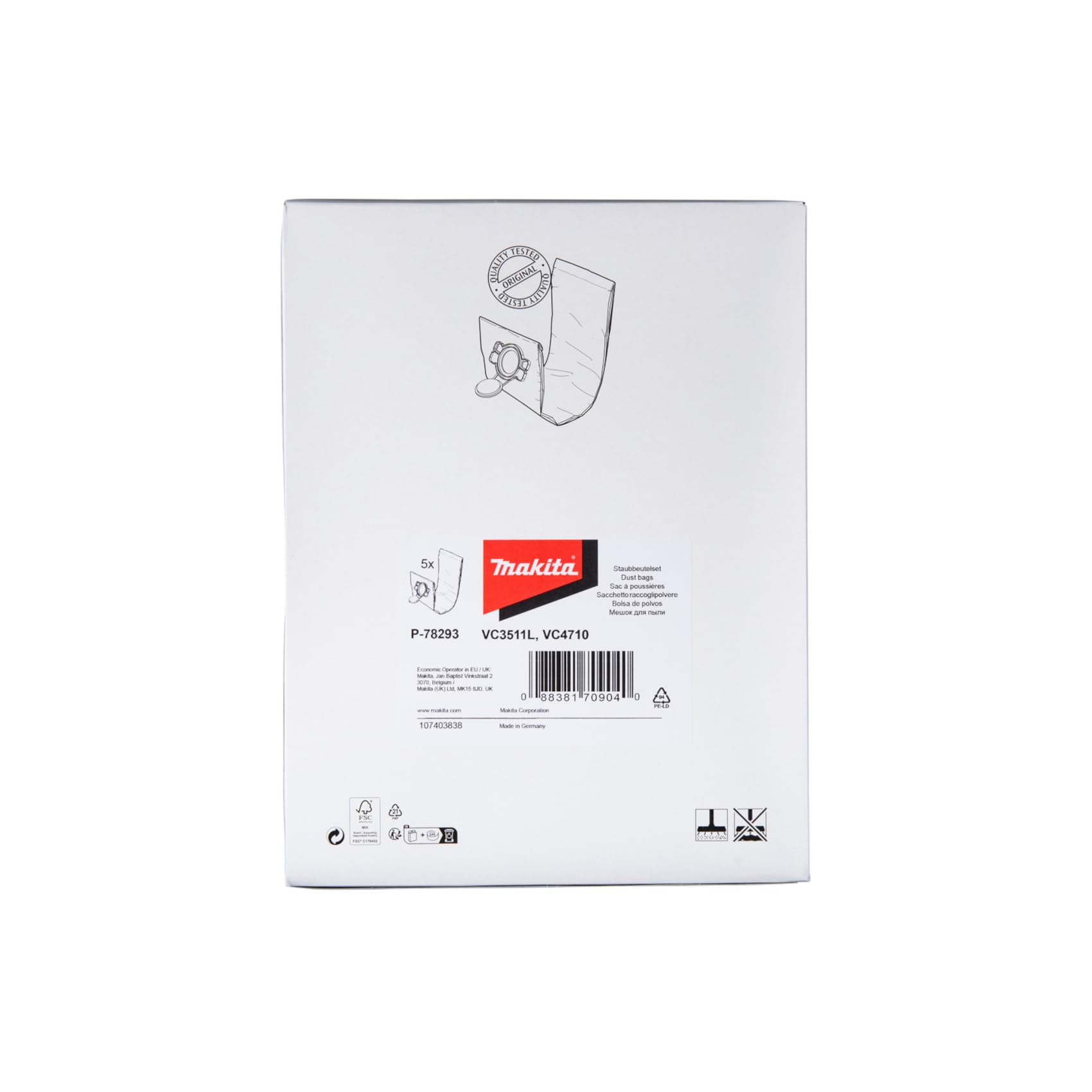 Makita P-78293 Vc3511L worki filtrujące - beżowy (5 sztuk)