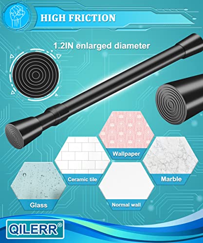 Image of Small Tension Rods 16 to 28 Inches, Adjustable Short Extension Curtain Rod, Heavy Duty Spring Loaded Mini tension rods for Windows, Curtain, Closet, Clothes, Diameter 1inch, Black