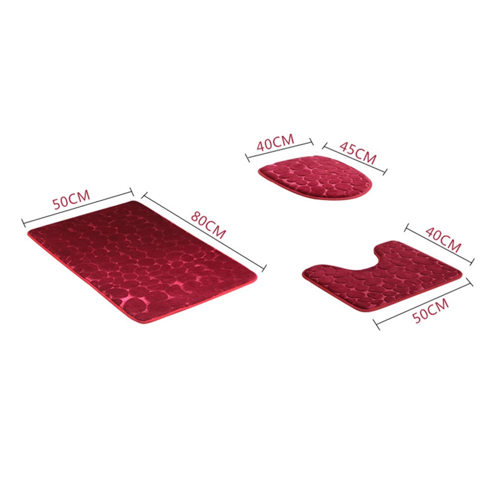 GUOCU Set 3 Pezzi Tappetino da Bagno Antiscivolo+Piedistallo Tappeto a Forma di U+Copriwater Copertura,Tappetini Coperchio WC,Ciottoli Tappeto da Bagno Eleganti per Bagno WC Decorazione Blu 50x80CM