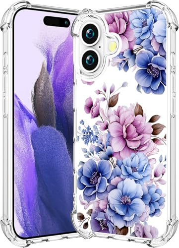 Coque iPhone 17 antichoc et robuste Housse transparente à fleurs anti-jaunissement