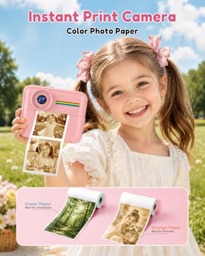 Image of GRENARO Instant Photo Camera, 1080P Toy Camera for Kids with Print, Built-in Puzzle Games & MP3, 2.4 inch HD IPS, 35 Filters, 16x Zoom, Christmas & Birthday Gift for Ages 3-12