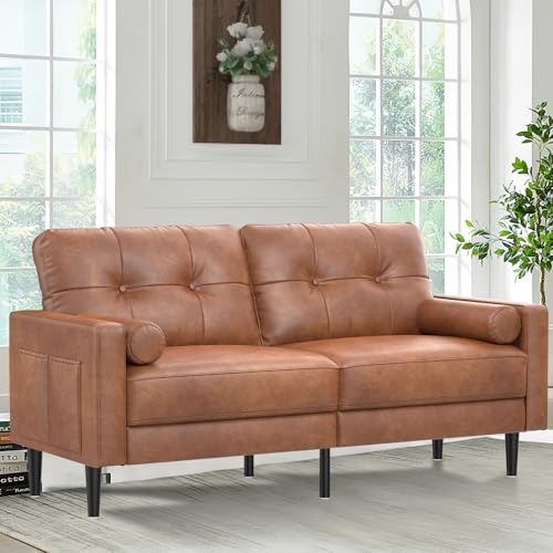 Aotumm Ciort 2-Sitzer-Sofa Modern Dick Gepolstert 2 Kissen Komfortables Leder Sofa mit 2 Staufächern für Wohnzimmer Schlafzimmer Büro Einfach zu montieren Klein