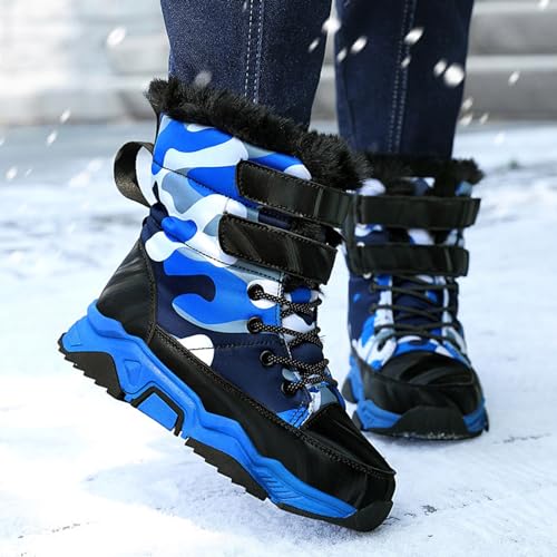 IWIHMIV Girls' Warm Boots Children's Thick Soled Plus Velvet Outdoor Short Boots Boys' High Top Non Slip Booties4