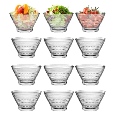 CHPINDAM Vintage glass salad bowl, 14oz ice cream bowl,Glass dessert bowl,BPA-Free glass bowl for fruit, salad, ice cream, snack bowl, party, desk, bathroom, party supplies, etc (12) Cover