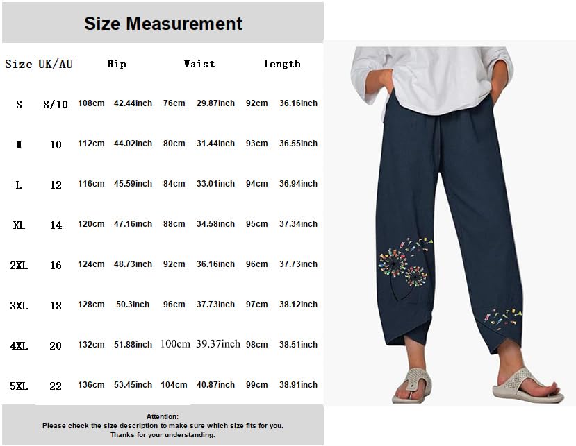 Womens Boho Floral Wide Leg Lantern Pants Elastic Waist Baggy Trousers with Pockets Summer Casual Cotton Linen3
