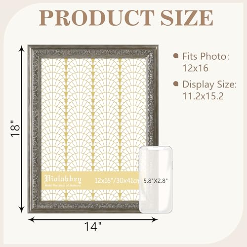 Image of VIOLABBEY 12x16 Picture Frame Sliver, Vintage Photo Frames Ornate without Mat for Wall Hanging