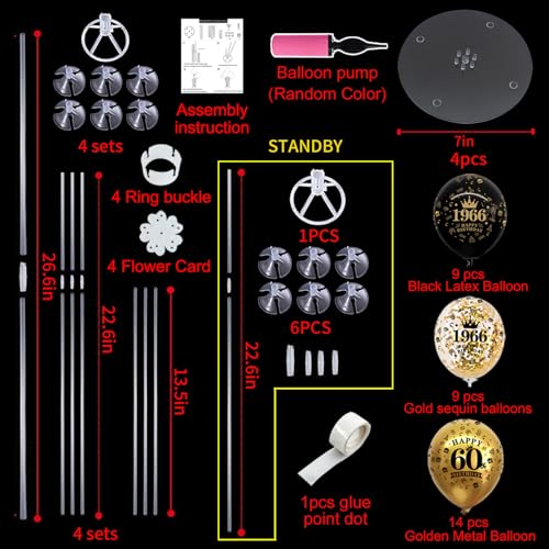 Image of TONIFUL 4 Set 50th Birthday Decor Printed 1976 Black Gold Balloon Stand