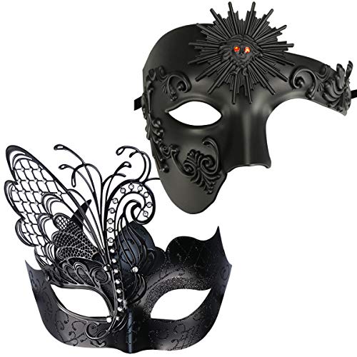 Image of Coddsmz Couples Masquerade Mardi Gras Christmas Venetian Cosplay Costume Halloween Party Mask Set