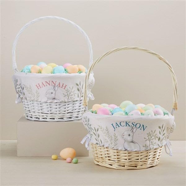 Miniatura 4 de Personalization Universe Cesta de Pascua personalizada con asa plegable, disponible en azul o rosa, cesta de mimbre vintage para rellenos de Pascua,