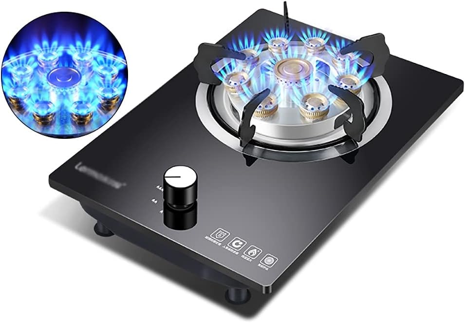 Burners Gas Hob Portable Home Kitchen Hob，Built In 1 Burner With FFD/FSD,Black Glass(Gloss)，Easy To Clean [Energy Class A]