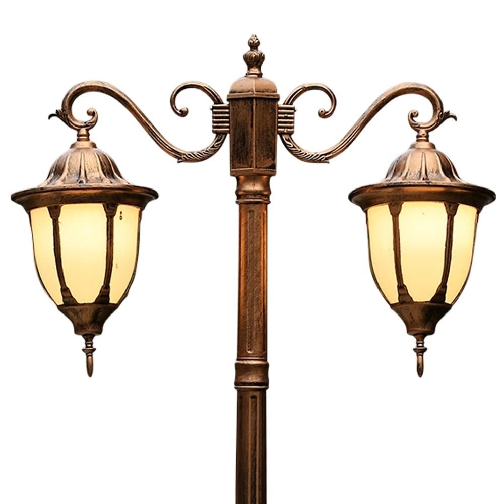 QUSYZD Post Lights Outdoor,Lantern Traditional Exterior Pillar Decking Patio Lighting E27 Garden Pathway Ip55 Rated Pillar Column Lamps Double Head High Pole Light,Bronze-260cm