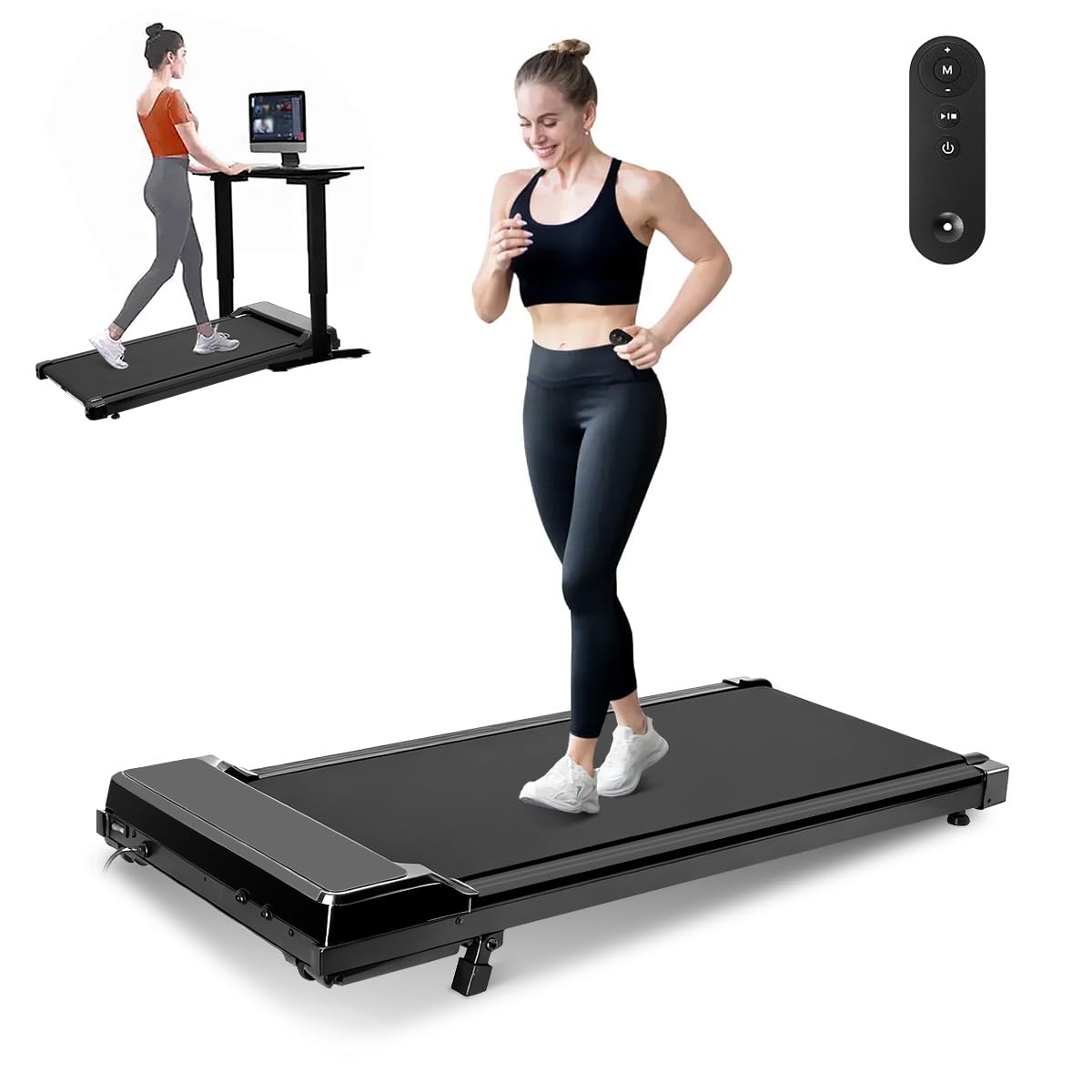 Caminadora Electrica Portatil, Walking Pad Mecanica con Inclinación con Pantalla LED, Silencios Antideslizante Cinta de Correr para el Hogar, Soporta 100 Kg, 104 × 47 × 10 cm