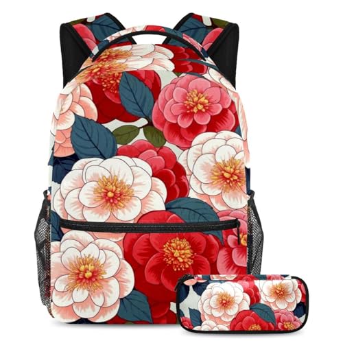 Ensemble sac à dos motif camélia 2 pièces avec finitions soignées pour adolescents