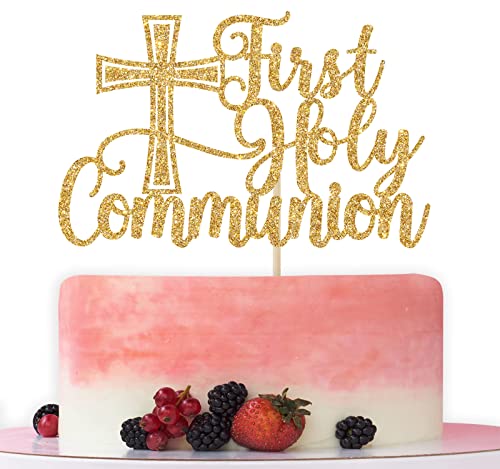 First Holy Communion Cake Topper, Spanish Baptism, First Communion Decoration, Wedding Christening Baby Shower 1st Birthday Party Decorations Gold Glitter