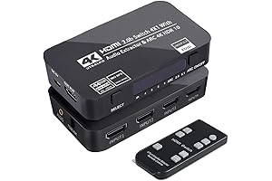 Professional HDMI Switch 4x1 with Optical & 3.5mm Audio Extractor for TVs, Projectors, & More