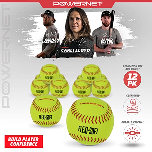Powernet Flexi Soft 11" Softballs 12 Pack | Cushioned Core Safety Ball | Reduced Impact | Perfect For Batting Practice And Training Young Players #TOP1