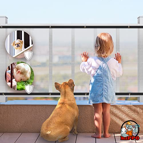 Image of HIPPO Baby Safety Net for Balcony Child Protection Stairway Safety Net Railing Guard for Kids Staircase Protector with Tie-Cords Breathable Fabric Indoor Outdoor Use (1MTX3MT, Transparent-White)