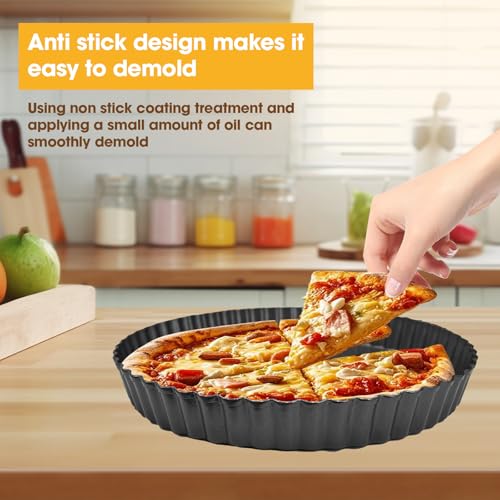 3 Pcs Quiche Pan Set 22cm/8.7inch 10cm/4inch Non-Stick Quiche Dish Tart Tin Carbon Steel Flan Tin with Loose Base Pie Dish Round for Baking Quiches Tartes Cheese Apple Pie - Image 6
