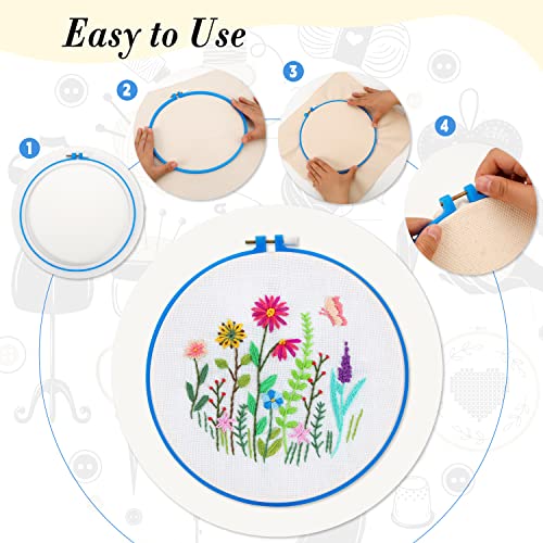 Pllieay E-056H 6 Pieces Plastic Embroidery Hoops Set And 16 Pieces Needles Plastic Circle Cross Stitch Hoop Ring 3.4 Inch To 10.2 Inch thumb #3