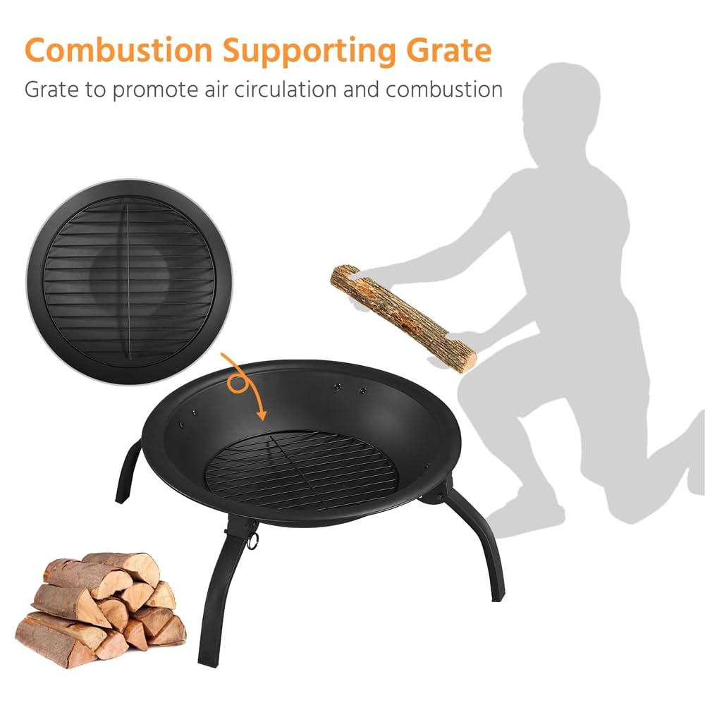 Yaheetech Brasero Exterior para Jardín Portátil y Plegable Chimenea para Carbon con Atizador Bolsa Transporte para Hogueras Terraza Camping al Aire Libre 54x38,5cm Redondo Metal Negro