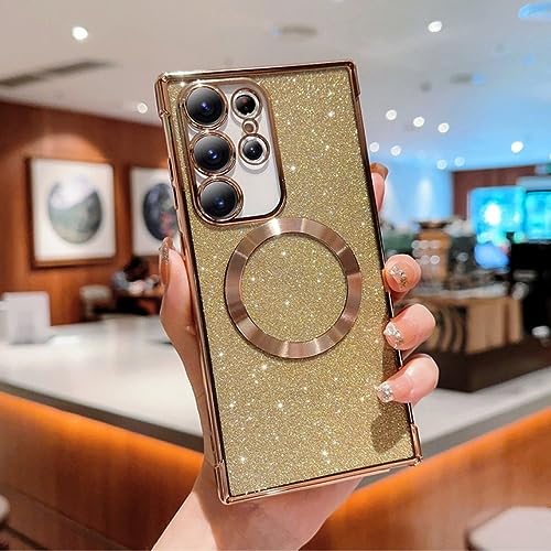 Coque Samsung S23 Ultra de luxe pailletée avec finition placage or chic
