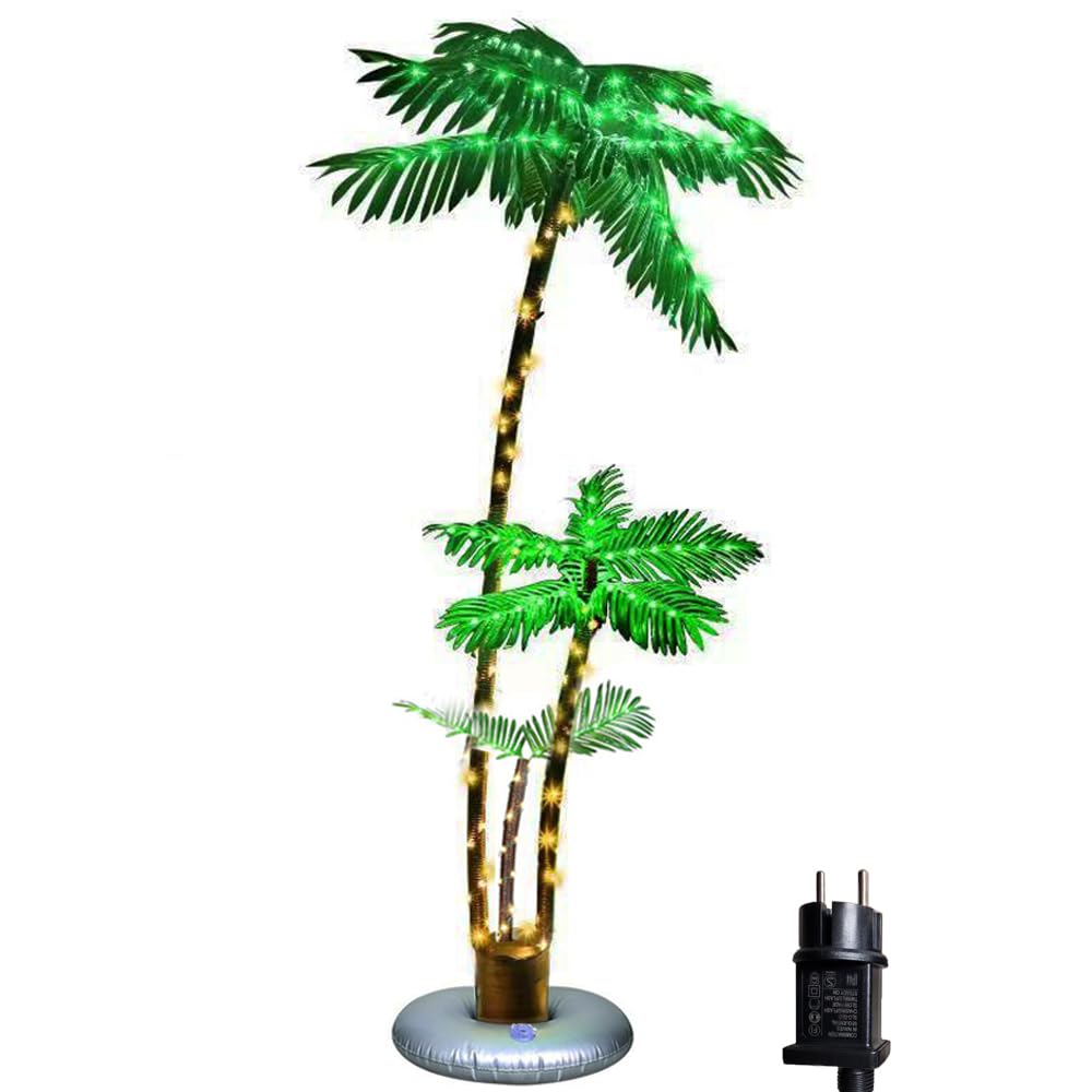 Beleuchtete künstliche Palme,180CM beleuchtete Weihnachtspalme Dekoration,LED-Beleuchtung im Freien gefälschte Baum Lichter für Patio Pool Veranda Deck Tropische Party Tiki Bar