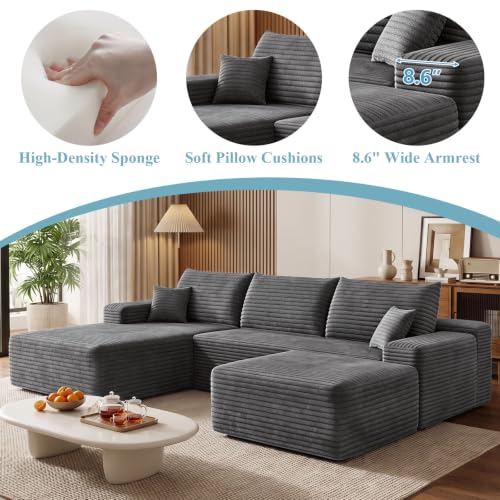 Image of Boneless Cloud Sectional Couch Modular Sofa with Ottoman for Living Room