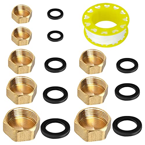 XSHAO ® 8 Pezzi Tappo Femmina, Tappo in Ottone 3/4 Con Guarnizione del Tubo e Nastro di Materiale Grezzo Adatto per Sistemi di Riscaldamento e Acqua Potabile (4 Misure)