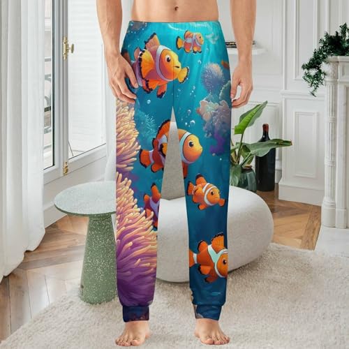 Sea Coral Clownfish Anemone Men's Pajama Bottoms Sleep Lounge Soft Comfy Pants Sleepwear2