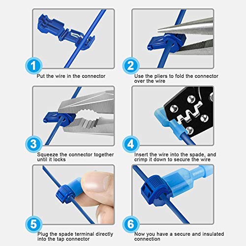 Riseuvo 240pcs T-Tap Wire Connectors, Self-Stripping Quick Splice Wire Terminals, with Nylon Fully Insulated Male Spade Disconnect Kit