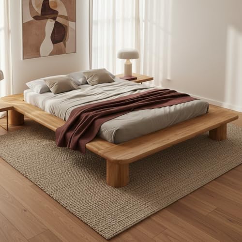 skølm Vestri Futonbett 140x200 cm – hochwertiges Massivholzbett aus Eiche Natur – Doppelbett 25cm hoch – niedriger Bettrahmen – modernes Bettgestell ohne Lattenrost – elegantes Holzbett im Skandi-Stil