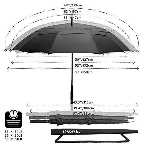 Bagail Golf Umbrella 68/62/58 Inch Large Oversize Double Canopy Vented Automatic Open Stick Umbrellas For Men And Women(Black,68 Inch) #TOP1