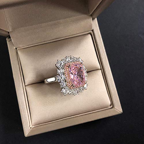 8 Carat Radiant Cut Lab Created Pink Diamond Engagement Ring, D Color VVS1 Clarity Large Diamond Rings, 14K White Gold Plated Wedding Band, Lab-Grown Solitaire Promise Rings3