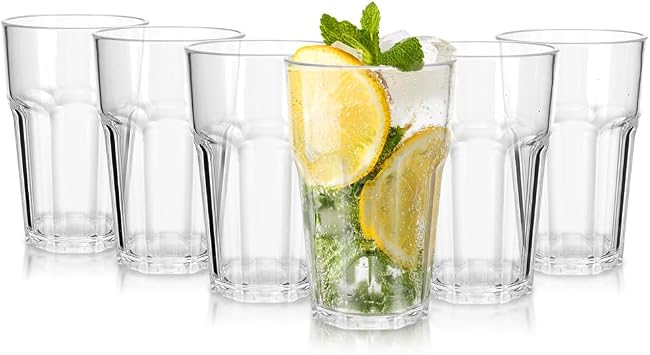 Pack of 6 Reusable Premium Plastic Cups 10 oz Transparent Acrylic Cups Glasses 300 ml Unbreakable Stackable Cocktail Glasses Drinking Cups for Dishwasher Safe Home Picnic