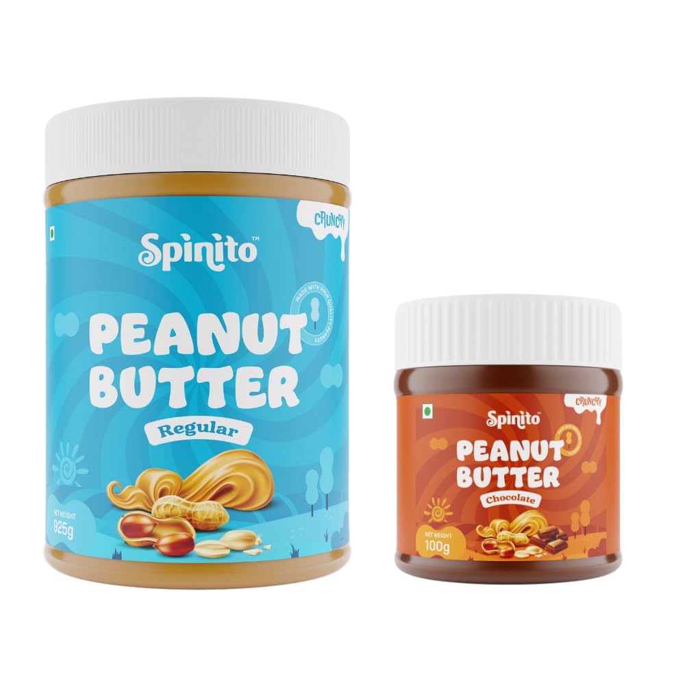 Spinito Peanut Butter Chocolate Crunchy 925 grams + Regular Crunchy 100 grams FREE | High Protein | Healthy Nut Butter Spread | Vegan | Zero Cholesterol & Trans Fat | Pack of 2