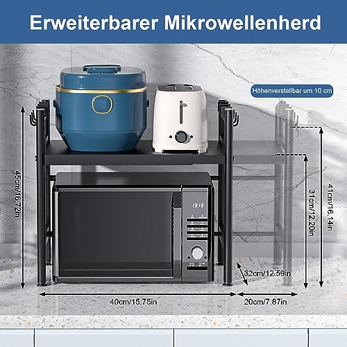 Glovios Soporte para Microondas y Horno Cocina con 6 Ganchos, Estanteria para Microondas Encimera, Mueble Extensible Microondas Cocina (Negro) - imagen 3