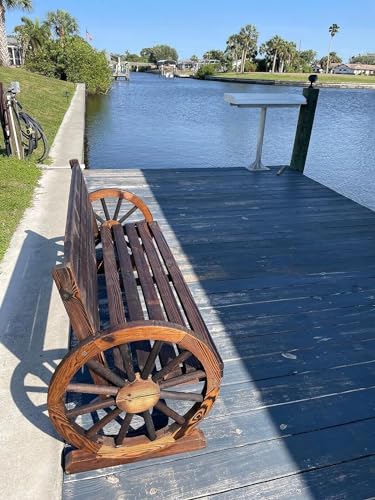 Kinfant OTDC216 Patio Bench Wooden Garden Seat - 55 Inch Outdoor Rustic Brown 2-Person Wagon Wheels Furniture thumb #4